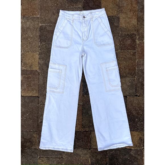 Kancan 90s retro white wide leg cargo white denim jeans size 27x31.5" - Picture 2 of 4